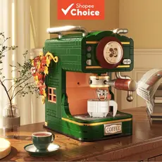 Modelo de bloco de construção de máquina de café vintage, altamente detalhado e montado, decoração temática de café