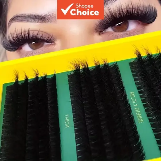Kit de cílios postiços em tufos 300 unidades, curvatura D 60D/80D/100D, comprimentos mistos de 9 a 16 mm, efeito fada,