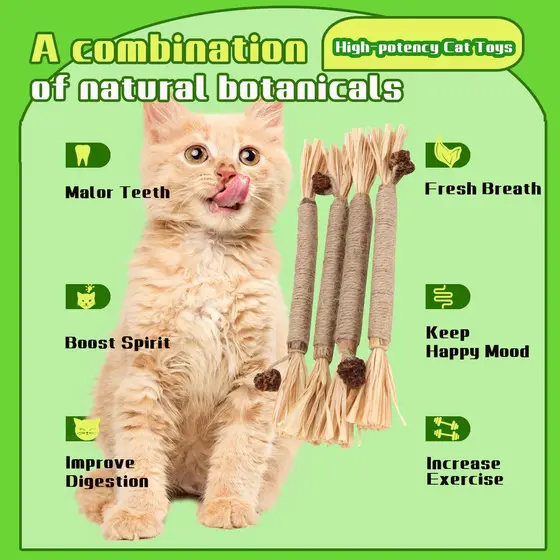 Brinquedo para gato: vara de menta para gatos, fruta biliar, raffia, corda de sisal, bastão arranhador higiene