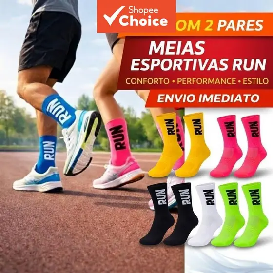 Meias esportivas de compressão de cano alto, adequadas para corrida, fitness e unissex, confeccionadas em material