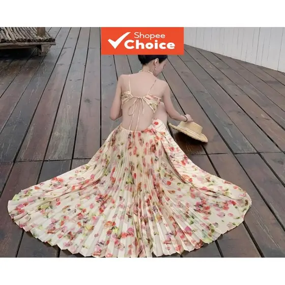 Vestido Floral Sonhador, Vestido Halter Elegante com Ajuste de Cintura, Vestido Longo Romântico para Praia