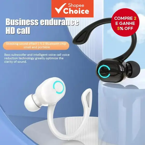 Fones de Ouvido W6 [2 unidades preto] Fones de ouvido Bluetooth sem fio de único, fones de ouvido de negócios