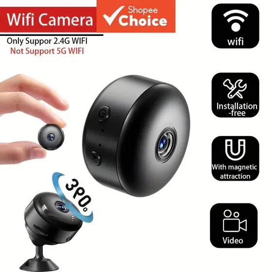 Câmera de segurança WiFi mini sem fio, com visão noturna, detecção de movimento, instalação fácil e vigilância portátil