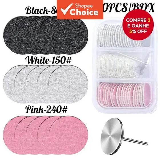 Kit-60 Peças/Caixa Discos de Lixa de Reposição #80 #150 #240 com Ponta de Metal de 25mm para Lixadeira Elétrica de Pés
