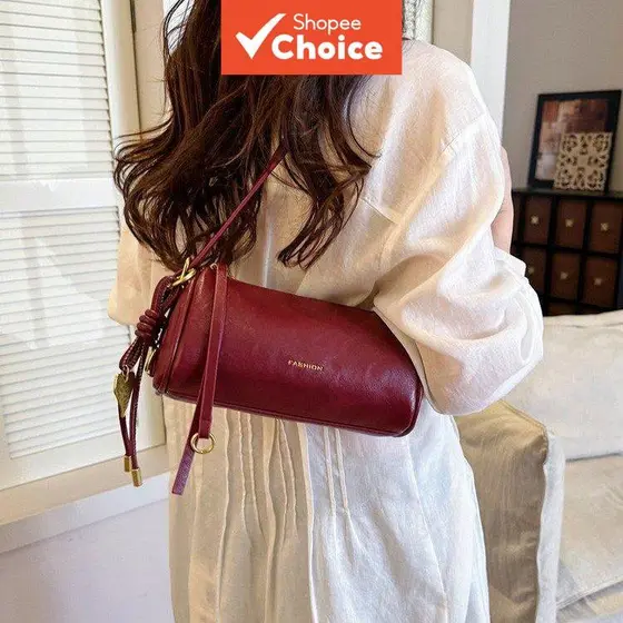 Bolsa Feminina Cilindro Fina Tiracolo | Bolsa de Ombro Retrô com Pingente de Borla