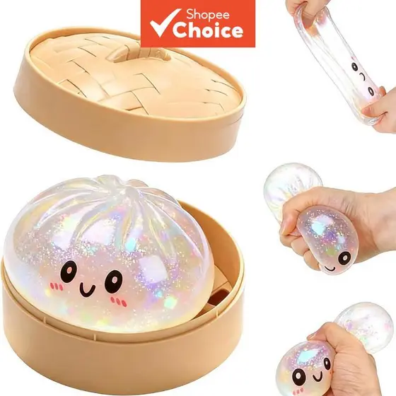 Glitter Dumpling Glitter Dumpling Squishy com Caixa Bolinhos Brinquedo Sensorial Espremer
