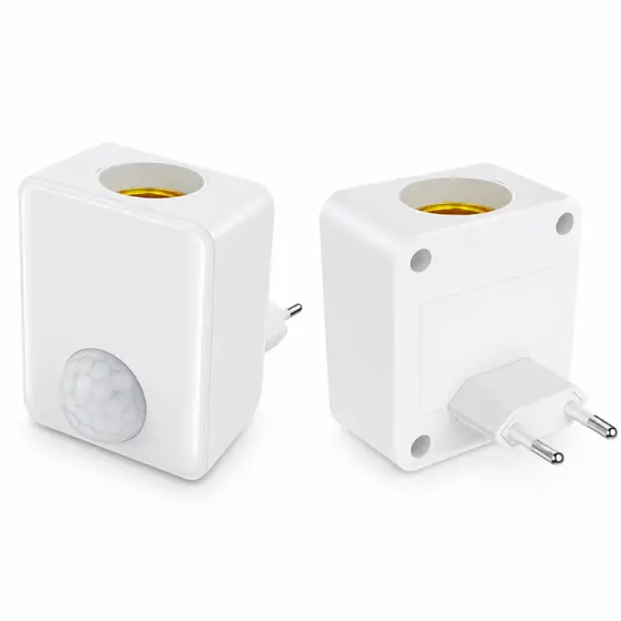 Tomada De Luz Com Sensor De Movimento EU Plug E27-Adaptador Noturna Sem Fiação-PIR Auto On Off Para Garagem De Escada De