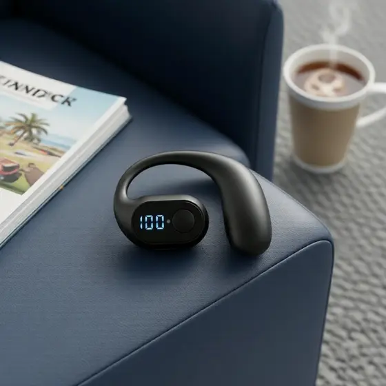 Fones de Ouvido Bluetooth Sem Fio com Gancho de Orelha, Cor Preto, Mono, à Prova d'Água, Bateria de Longa Duração, Com
