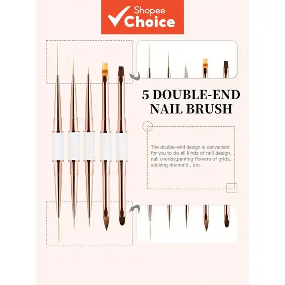 Pincel de unha japonesa de duas pontas, branco - Ferramenta de manicure multifuncional para pintura, desenho e detalhes