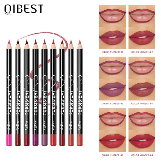 Conjunto de Batons QIBEST com 12 Cores, À Prova D'Água, Não Gruda No Copo, Tubo Preto, Lápis Labial de Longa Duração