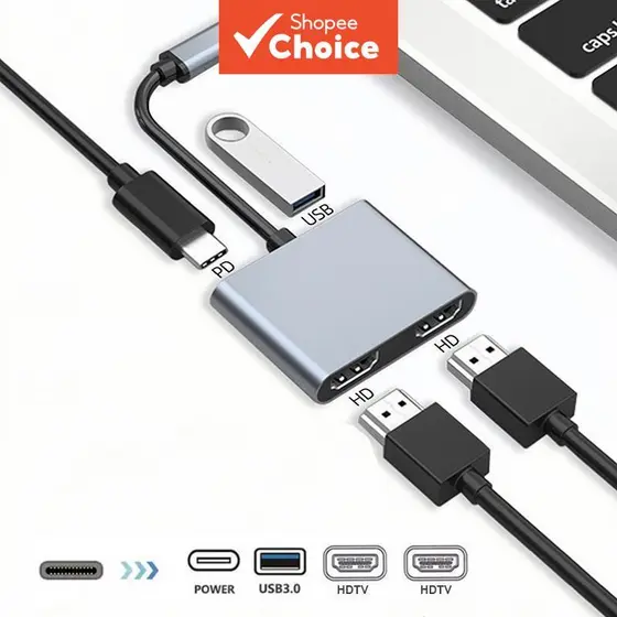 Hub USB-C 4 Em 1 Dual HDMI 4K Extend Splitter PD Adaptador De Carregamento Rápido Para Laptop