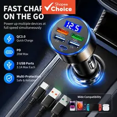 4 Portas Pd 3.0 USB Type C Adaptador De Carregador De Carro Rápido De Carga Rápida