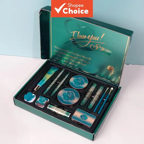 Conjunto de Maquiagem de Beleza 13 peças, incluindo Batom de Longa Duração, Base em Pó, Máscara, Esponja de Maquiagem,