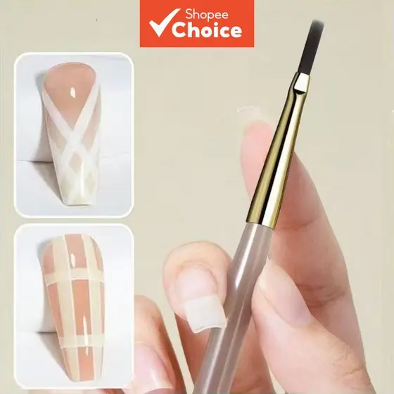 Pincel de Unhas Oblíquo Francês em Formato de Meia-Lua para Gel UV, Caneta de Desenho e Pintura com Cabo Dourado e