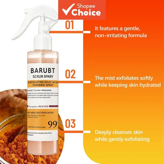 Spray Esfoliante Suave de Cúrcuma 100ML Remove Células Mortas, Clareia Pele Opaca