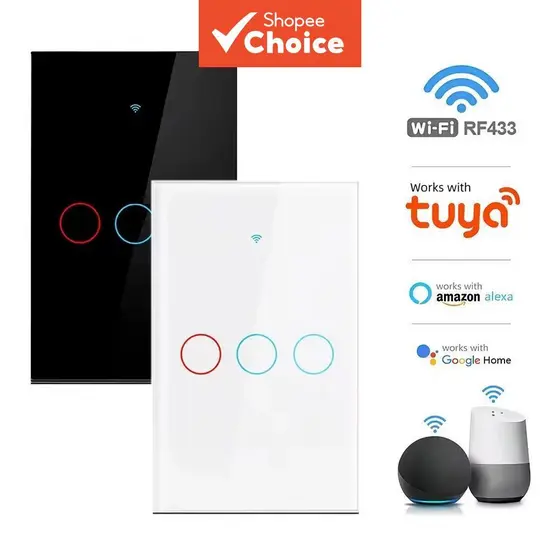 Para Interruptor Inteligente de Toque WiFi Tuya 2026 RF433 Sem Necessidade de Fio Neutro, aplicativo Smart Life