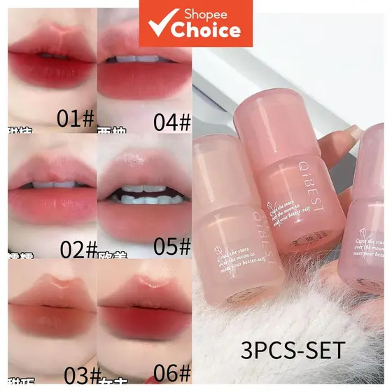 Conjunto de Batons Matte Mousse QIBEST 3 Peças, 6 Cores à Prova d'Água, Nude, Longa Duração, Fácil de Aplicar