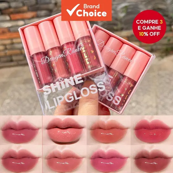 DRAGON RANEE Lip Gloss 4 Pcs Conjunto Caixa Com Brilho Água Espelho Hidratante E Efeito De Maquiagem De Longa Duração