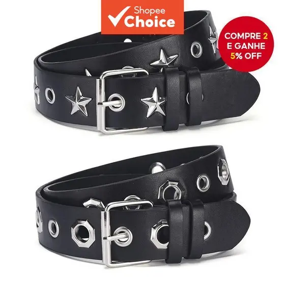 Cinto Feminino Estilo Punk , Estrela De Cinco Pontas , Rebite , Ilhó Oco , De Couro Para Jeans , Acessório De Cintura Fa