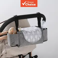 Bolsa de armazenamento pendurada para carrinho, suporte multifuncional para mamadeira e copo, organizador de cesto para