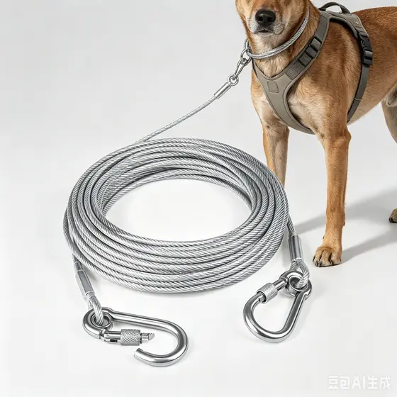 Cabo de amarração para cachorro de duas cabeças, coleira de treinamento com fivela de metal e corda de tração de fio de