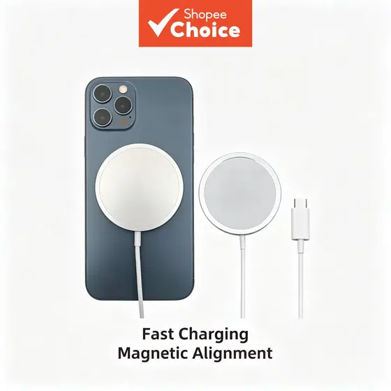 Carregador Magnético Sem Fio Tipo-C 20W, Cabo USB-C, Carregamento Rápido, Design 2 em 1, Carrega Celular e Fones