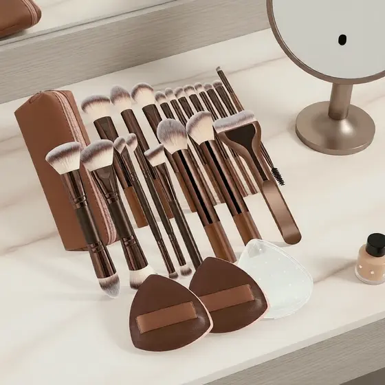 Conjunto Profissional de Pincéis de Maquiagem 6 a 22 Peças, Kit Portátil Multiuso para Viagem