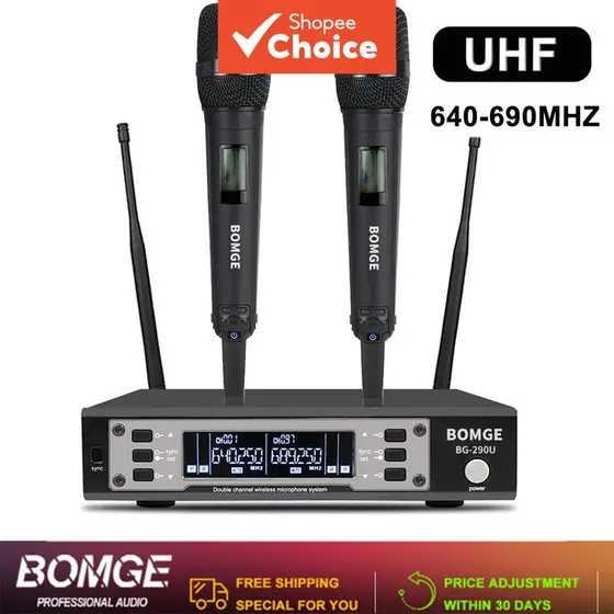 Microfone Portátil Sem Fio Profissional BOMGE 290U UHF Canal Duplo
