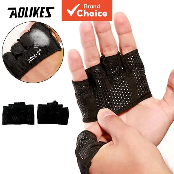 AOLIKES 1 Par de Luvas de Meio Dedo para Fitness, Halteres, Levantamento de Peso, Proteção de Palma com Silicone