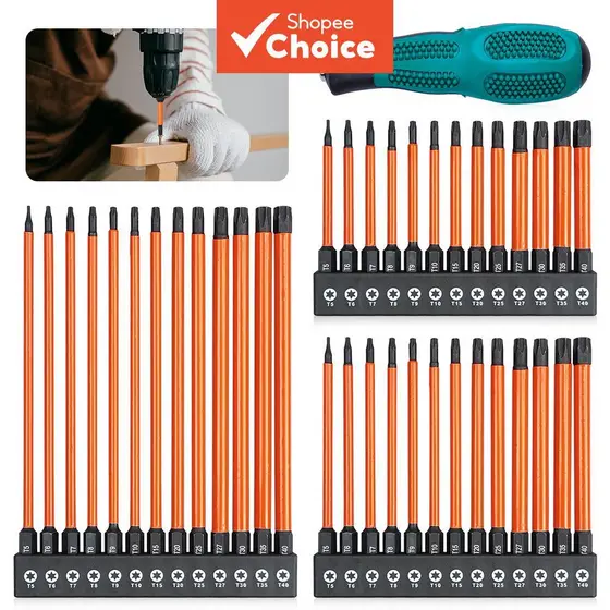 Kit De Broca De Impacto Torx De 14 Unidades , Bits Estrela De 75/100/150 Mm T5-T40 Equipado Com Alça De Chave De Fenda