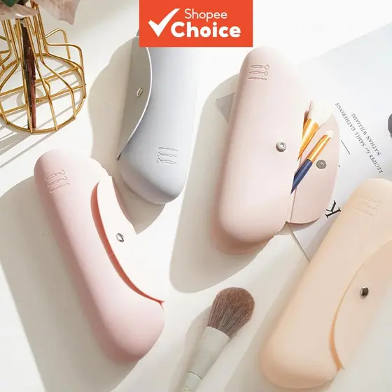 Suporte de pincel de maquiagem de silicone, bolsa organizadora cosmética portátil com estojo.