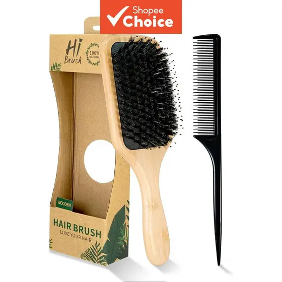 Escova De Cabelo De Madeira Natural Conjunto De Pente De Cauda De Rato 2 Em 1 Ferramentas De Estilo De Cerdas Profission
