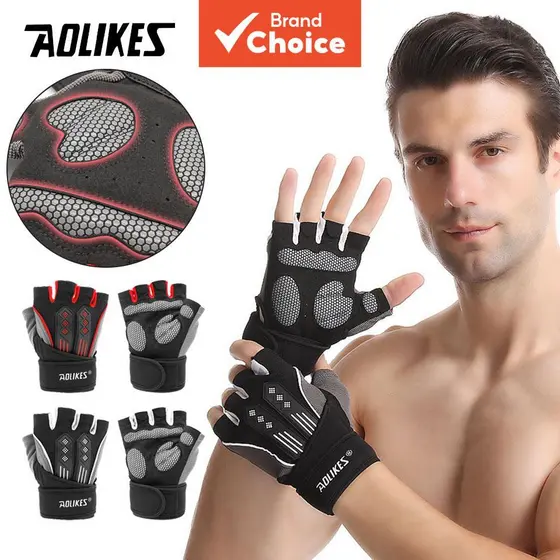 Aolikes 1 Par De Luvas De Fitness De Meio Dedo Para Levantamento De Peso , Haltere De Silicone , Capa De Mão , Acessório