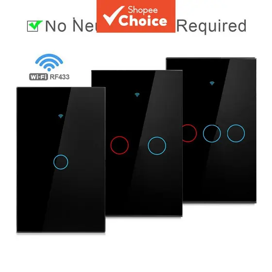 Axus WiFi Interruptor Inteligente 2026 De Toque De Parede 433 RF Sem Necessidade De Fio Neutro Compatível Com Google Hom