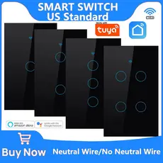 Interruptor Inteligente WiFi De Parede 2026 Nenhum Fio Neutro Necessário Sensor Toque RF433 Controle Sem Para Tuya Eua