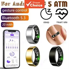  Anel Inteligente para Homens e Mulheres, Controle por Gestos, 5ATM à Prova d'Água, Monitor de Frequência Cardíaca e