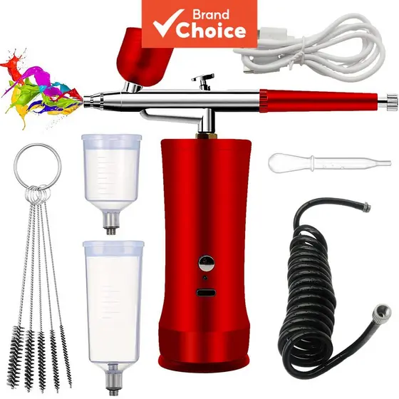 Um Conjunto De Kit De Aerógrafo YOULUN XD131 , Compressor De Ar Portátil Com De 3 Xícaras Para Modelo De Pintura Artísti