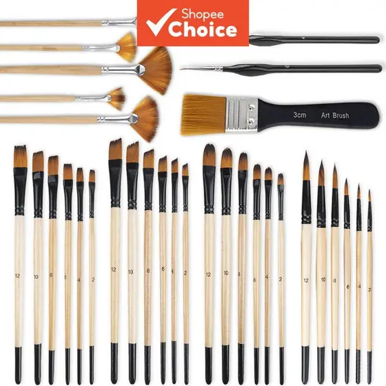 Art 32PCS Conjunto De Pincéis Cerdas De Nylon Ventilador Plano Detalhe Ferramentas De Pintura Em Ângulo Kit Para Inician