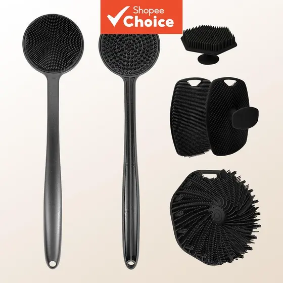 Conjunto De Escova De Limpeza De Chuveiro Multifuncional 4 Em 1 De Silicone Com Massagem De Cabo Longo