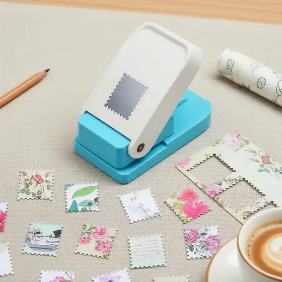 Furador de papel em forma de selo de correio retangular, perfurador de alavanca para artesanato e scrapbooking