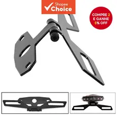 Suporte de placa de licença de motocicleta com luz traseira, suporte dobrável para quadro de placa, acessório universal