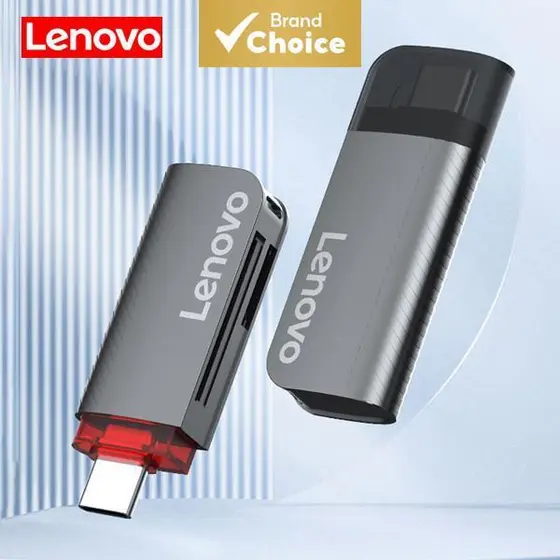 Leitor de cartões Lenovo 2 em 1 USB 3.2 de alta velocidade, leitor de cartões multifuncional SD/TF para celulares e