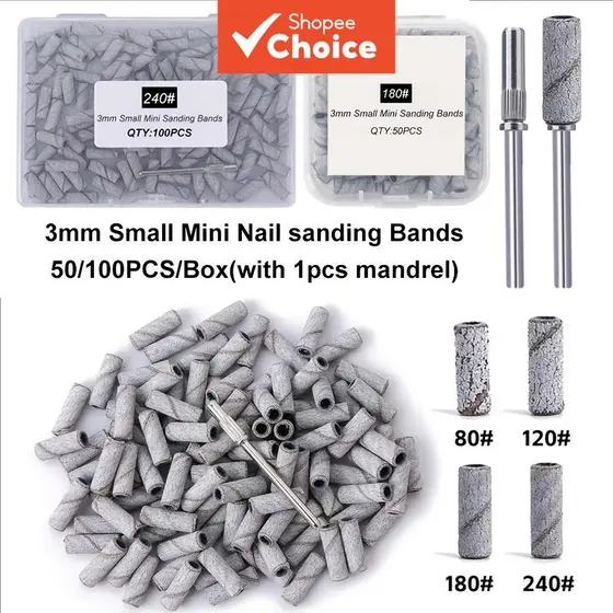 Mini Anéis de Lixa com Mandril 1 Unidade, 50/100 Unidades/Caixa, Granulações 80/120/180/240, 3mm para Lixadeira Elétrica