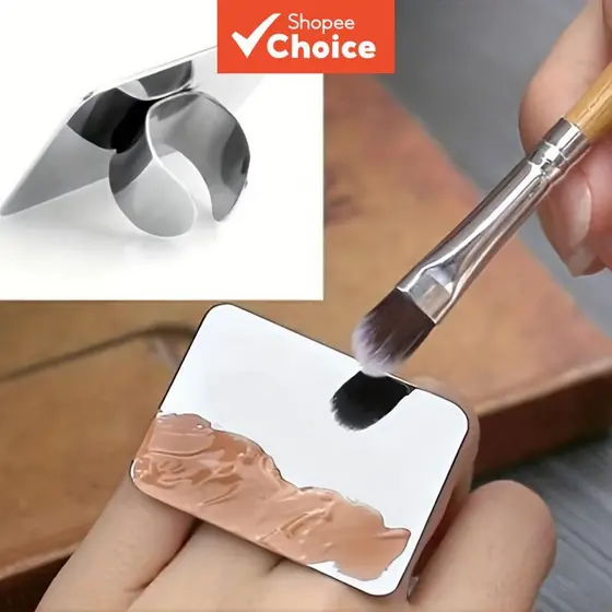 Paleta De Mistura De Maquiagem Em Aço Inoxidável , Com Espátula De Base , Bandeja Para Arte Unhas , Aplicador De Loção D