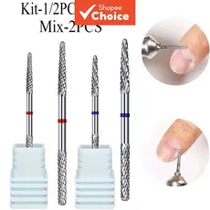 Kit 1/2 unidades de broca para unhas com ponta dupla de carboneto de tungstênio para remoção de gel e limpeza de pele