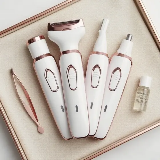 Conjunto de Presente Compacto: Aparador de Biquíni e Kit Facial Feminino - Barbeador Elétrico Sem Dor