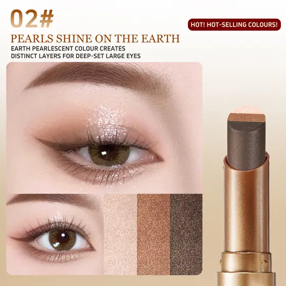 Bastão de Sombra de Olho 3 Cores O'CHEAL, Degradê Fino com Glitter, Fácil para Iniciantes, Ilumina, Maquiagem Duradoura