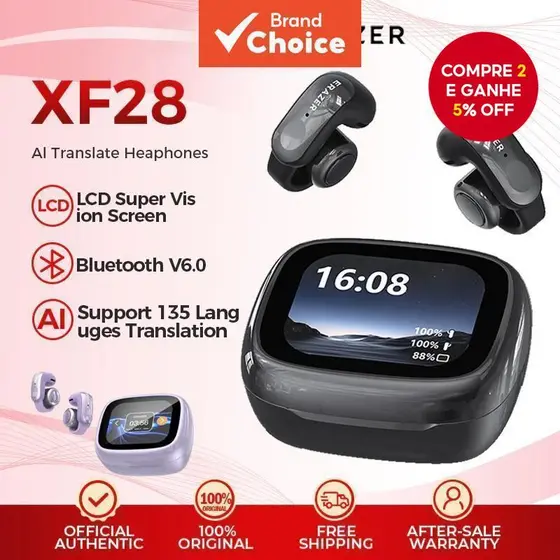 Erazer XF28 Fones de Ouvido, Tradução Inteligente por IA, Fones de Ouvido Bluetooth Sem Fio, Intra-Auriculares, Fones