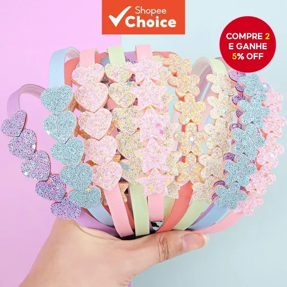 5 tiaras com estrelas, flores e corações de brilho para meninas e crianças, ideais para uso diário em casa, na escola
