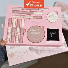 Conjunto de Maquiagem Coreana Art Value 10 Peças - Kit Presente com Brilho Labial, Pó Compacto, Blush, Sobrancelha,